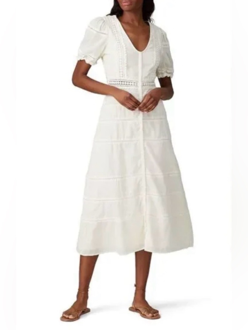Sweet Baby Jamie Ivory Lace Midi Dress Cottage Core Bridal Sz Large MSRP $316